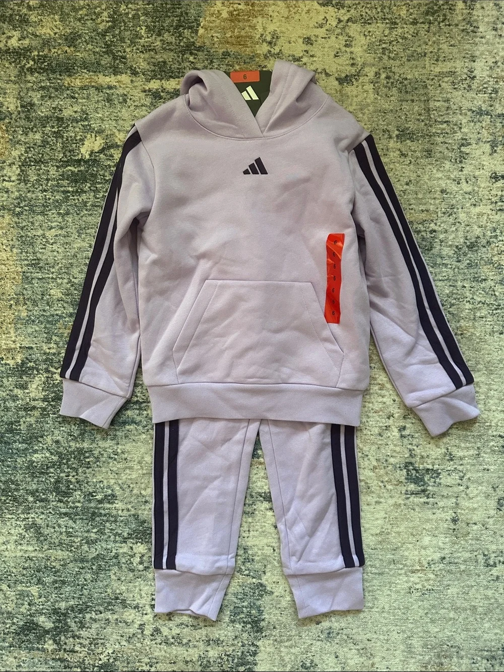 NWT adidas Lilac Kids Hoodie & Joggers with Navy Stripe Accents